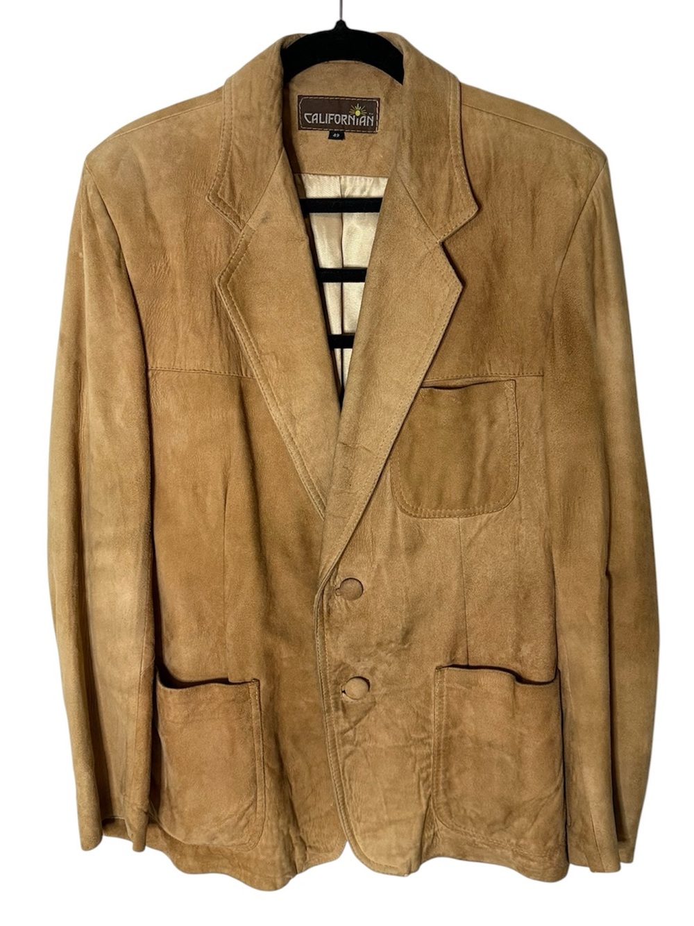 CALIFORNIAN Men’s Vintage Tan Suede Jacket Buttery Soft Button Closure Large 42